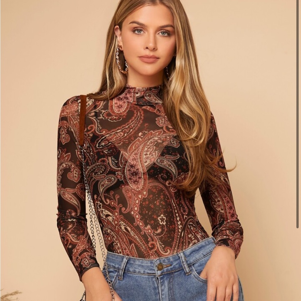 Paisley Long Sleeve Top - Brown